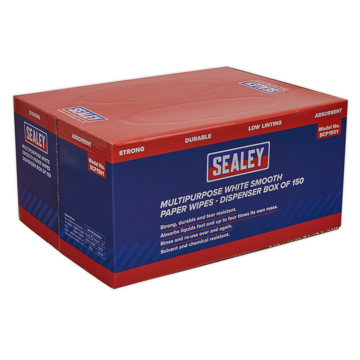 Sealey Multipurpose Paper Wipes in Dispenser Box Smooth White 150 Sheets SCP1501