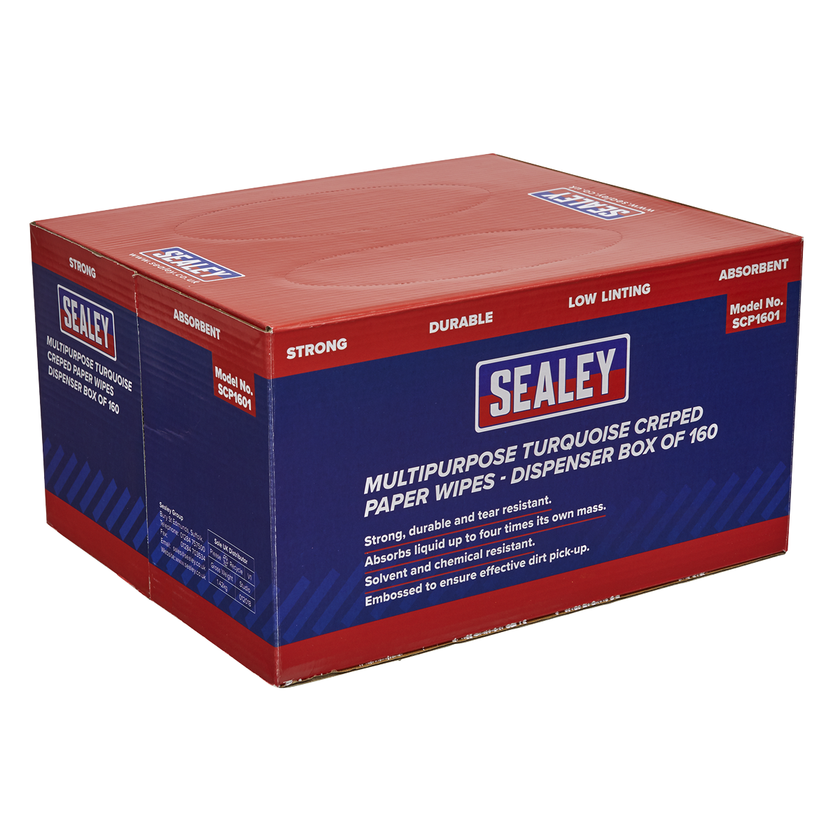 Sealey Multipurpose Paper Wipes in Dispenser Box - Turquoise 160 Sheets SCP1601
