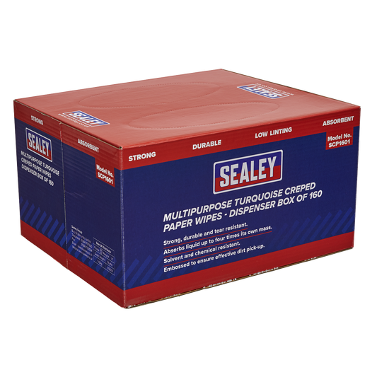 Sealey Multipurpose Paper Wipes in Dispenser Box - Turquoise 160 Sheets SCP1601