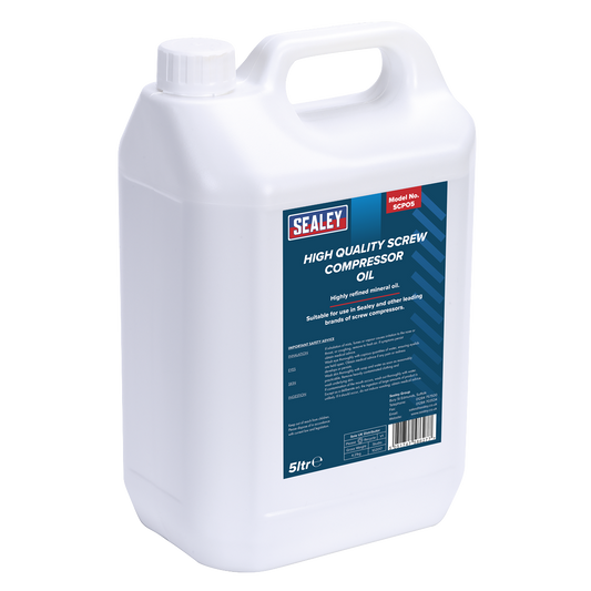 Sealey Highly Refined Mineral Oil For Screw Compressors 5L Container SCPO5