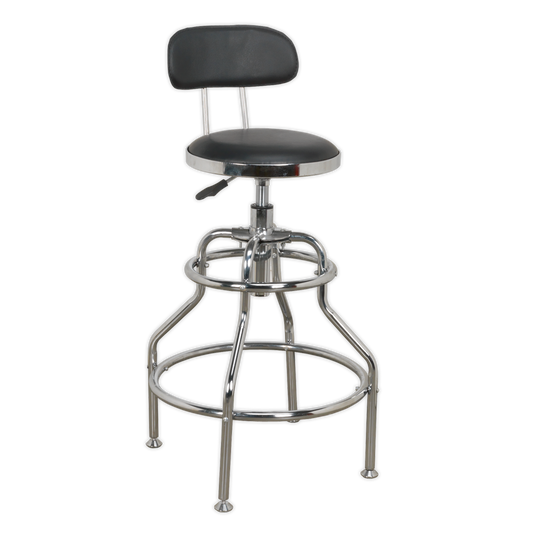 Sealey Pneumatic Workshop Stool With Adjustable Height & Back Rest SCR14