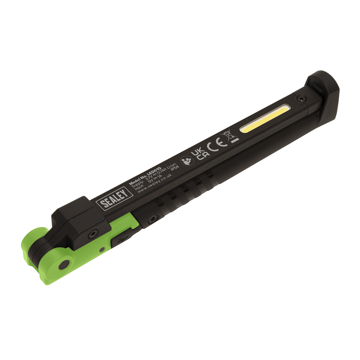 Sealey Rechargeable Slim Folding Pocket Light 2 COB + 1 SMD LED - Green LED01G