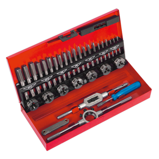Sealey Tap & Die Set 32Pc Split DiesTap Wrench Steel & Die Handle Metric AK3015