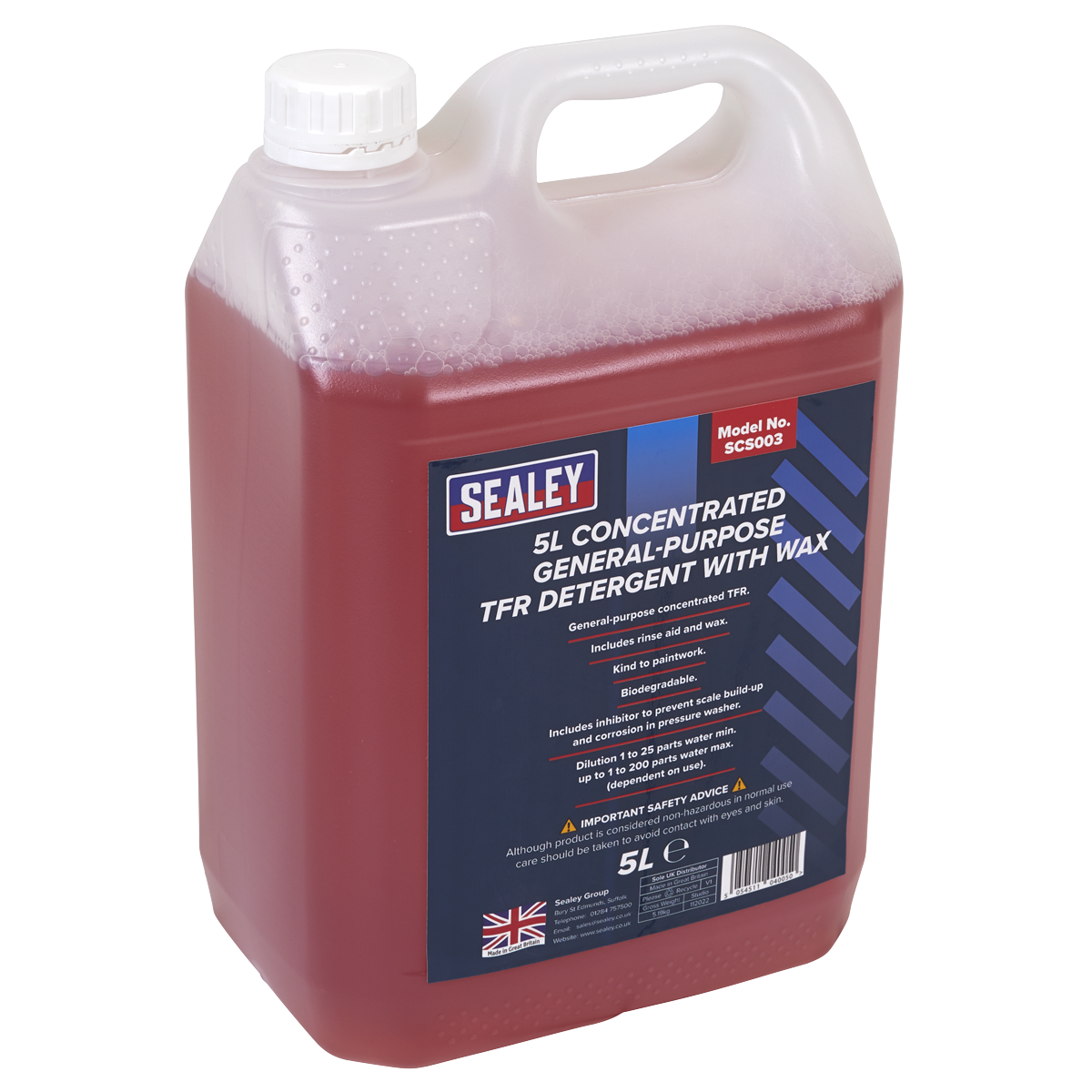 Sealey 5 Litres Concentrated General-Purpose TFR Detergent With Wax Red SCS003