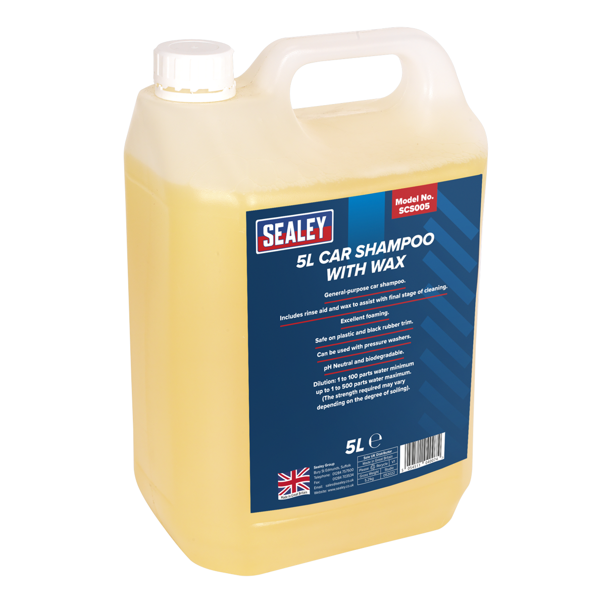 Sealey General Purpose Car Shampoo With Rinse Aid & Wax 5 Litre Tube SCS005