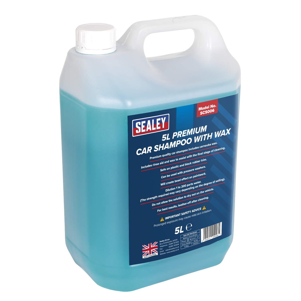 Sealey Premium Quality Car Shampoo With Carnauba Wax & Rinse Aid 5 Litres SCS006