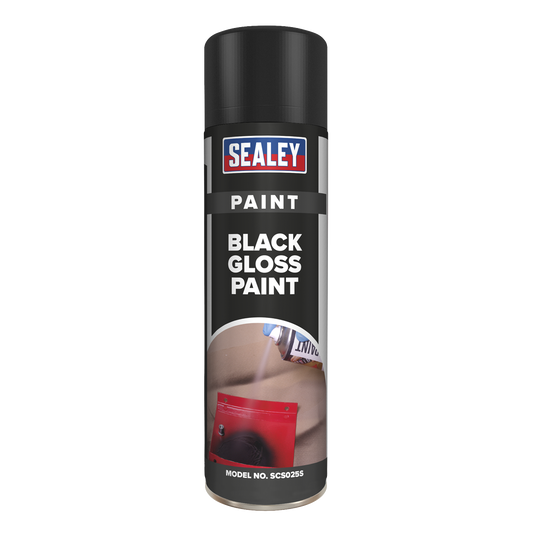 Sealey 3L Multipurpose Black Gloss Paint Acrylic Based 500mL x 6 Pieces SCS025