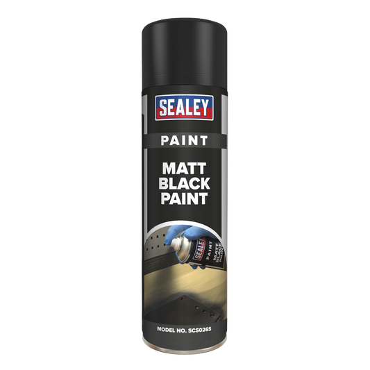Sealey 500mL Multipurpose Black Matt Paint Acrylic Based Fast Drying SCS026S