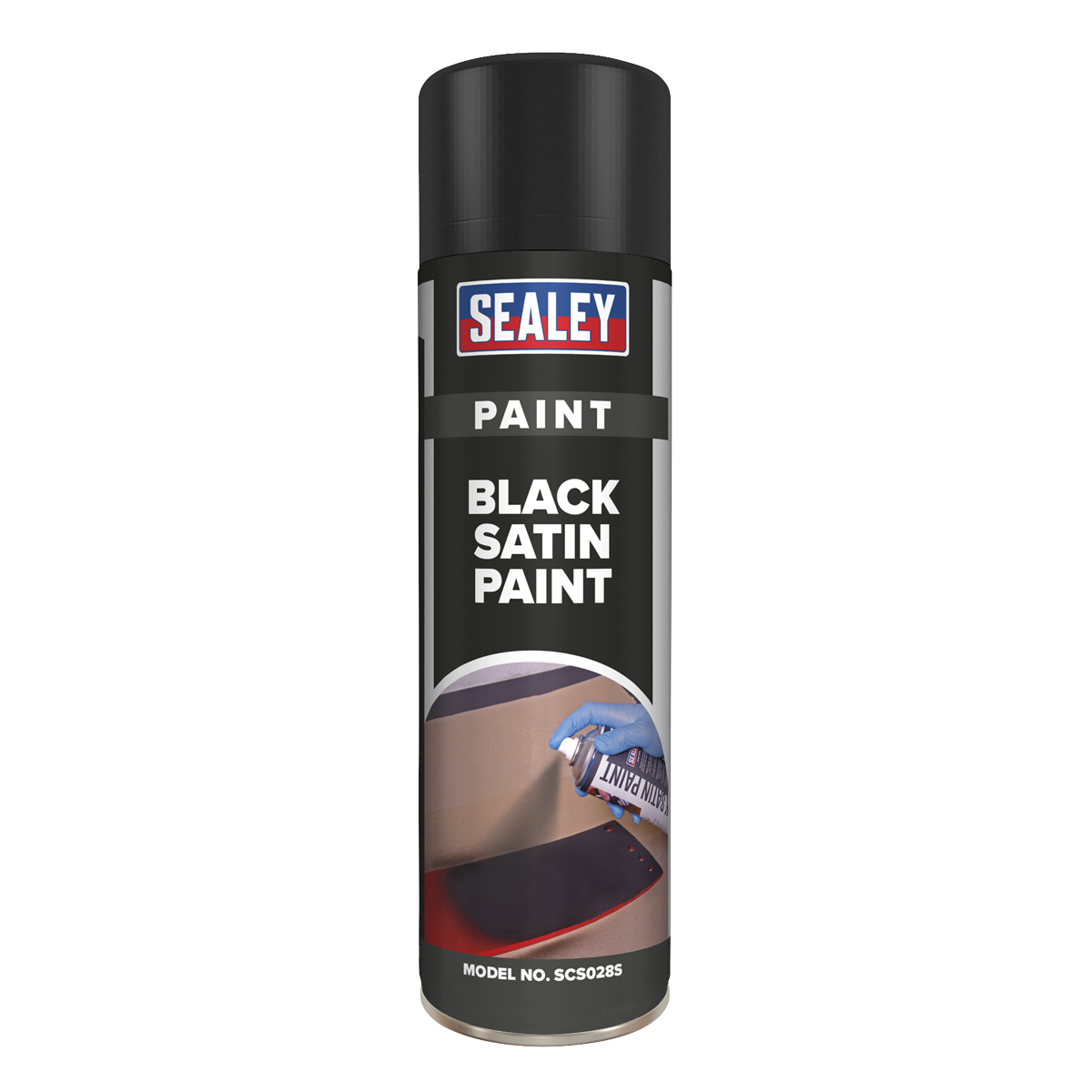 Sealey 500mL Multipurpose Black Satin Paint Acrylic Based Fast Drying SCS028S