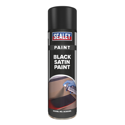 Sealey 500mL Multipurpose Black Satin Paint Acrylic Based Fast Drying SCS028S