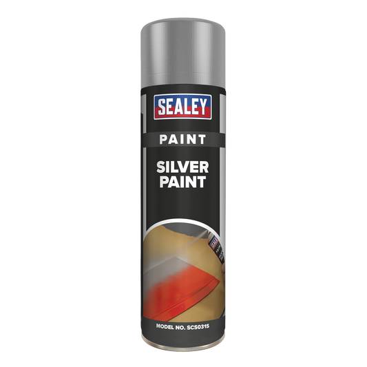 Sealey 500mL Multipurpose Silver Paint Acrylic Based Fast Drying 0.5L SCS031S