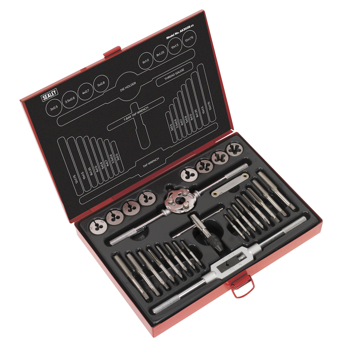Sealey Tap and Die Set 28 Pieces Split Dies With Machined Lead-Ins Metric AK3028