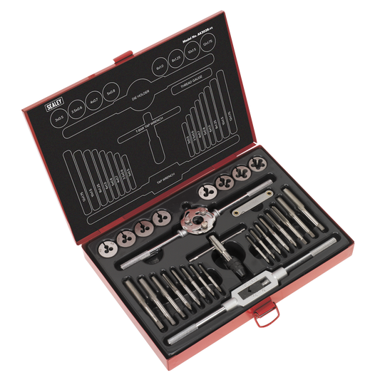 Sealey Tap and Die Set 28 Pieces Split Dies With Machined Lead-Ins Metric AK3028