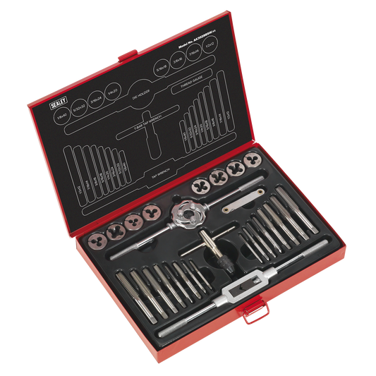 Sealey Tap & Die Set 28 Pieces Split Dies Imperial BSW 1/8"-1/2" AK3028BSW
