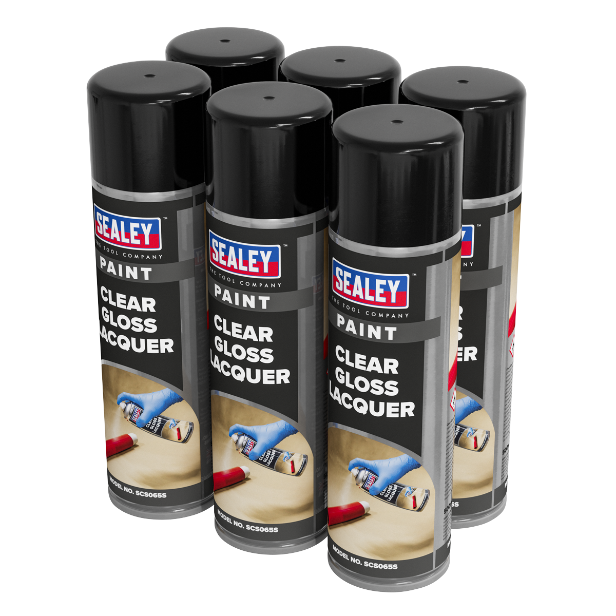 Sealey Gloss Lacquer 500ml Clear Large Coverage Fast Drying 6 Pieces SCS065