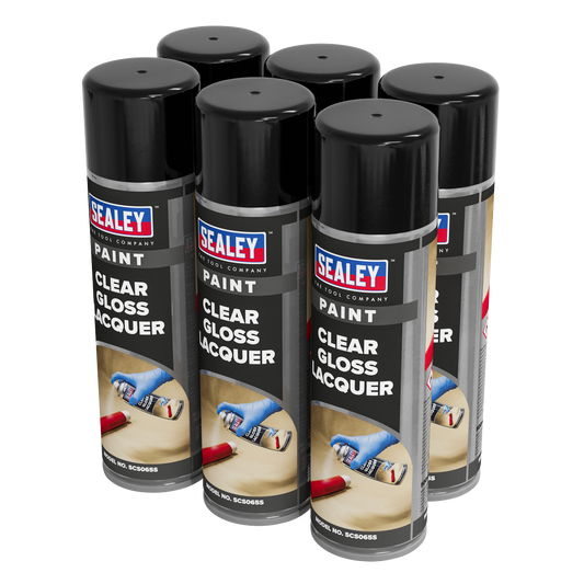 Sealey Gloss Lacquer 500ml Clear Large Coverage Fast Drying 6 Pieces SCS065
