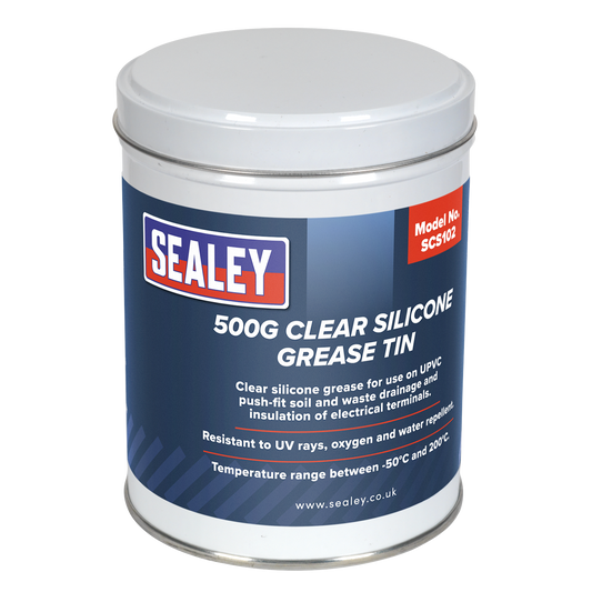 Sealey Clear Silicone Grease Oxygen/Water Repellent UV Resistant 500g SCS102