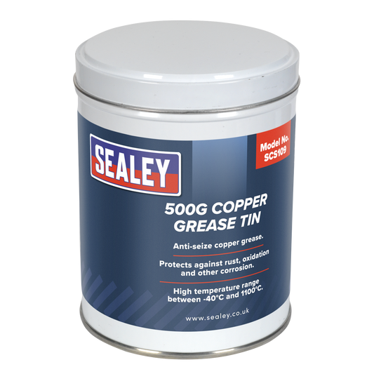 Sealey Anti-Seize Copper Grease -40°C - 1100°C Lubricant 500g Tin SCS109