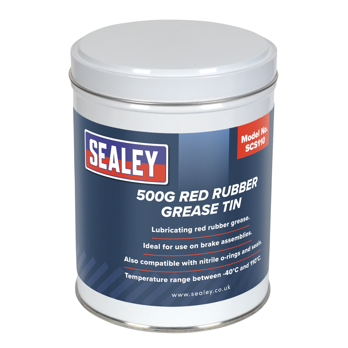 Sealey 500g Red Rubber Grease Tin Temperature Range -40°C & 110°C SCS110
