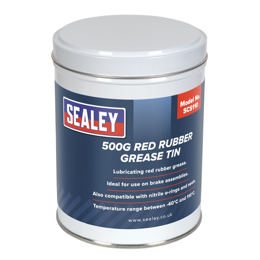Sealey 500g Red Rubber Grease Tin Temperature Range -40°C & 110°C SCS110