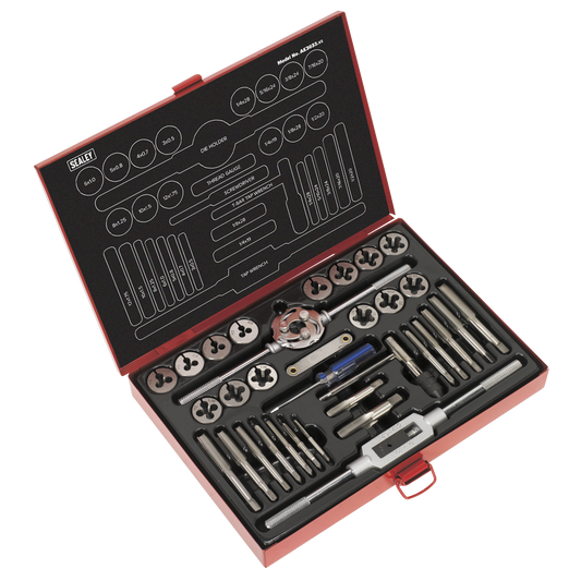 Sealey Tap & Die Set 33 Pieces Split Dies Metric/UNF/BSP Silver Steel AK3033