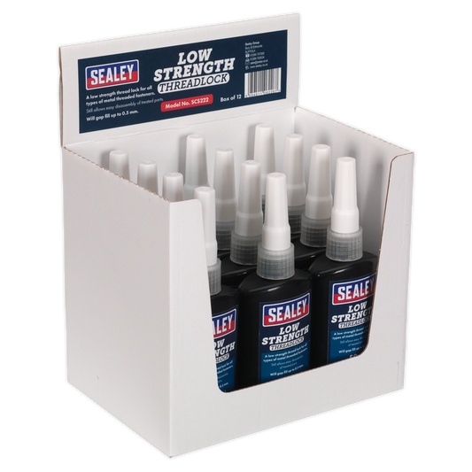 Sealey Thread Lock Low Strength 50mL Fills Gaps Up to 0.5mm Pack of 12 SCS222