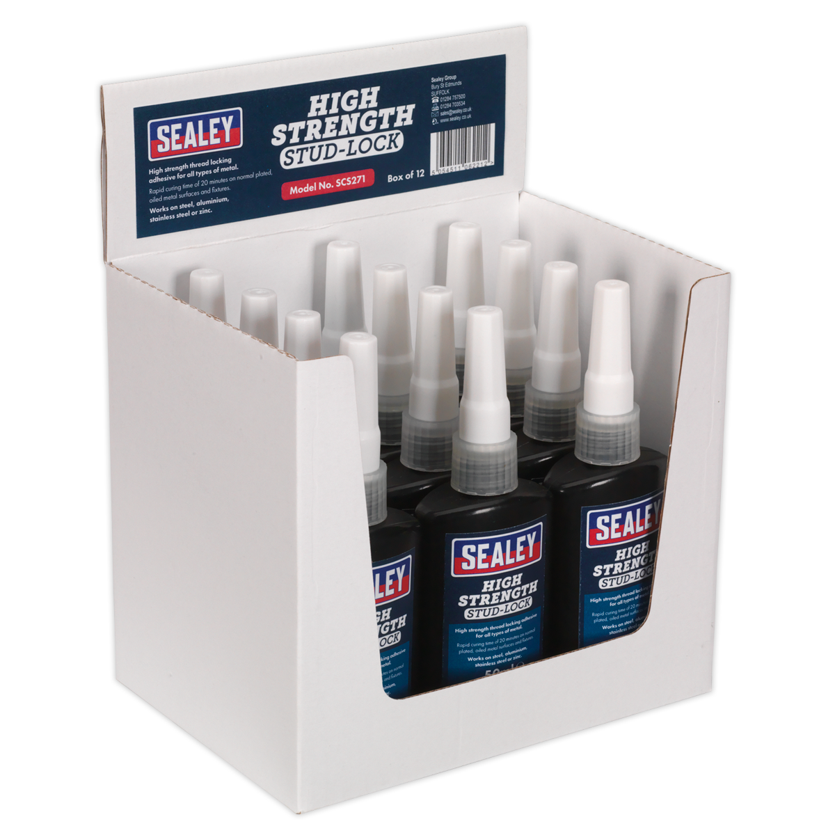 Sealey Stud Lock High Strength 50mL Fixture Time 5-8min Pack of 12 SCS271