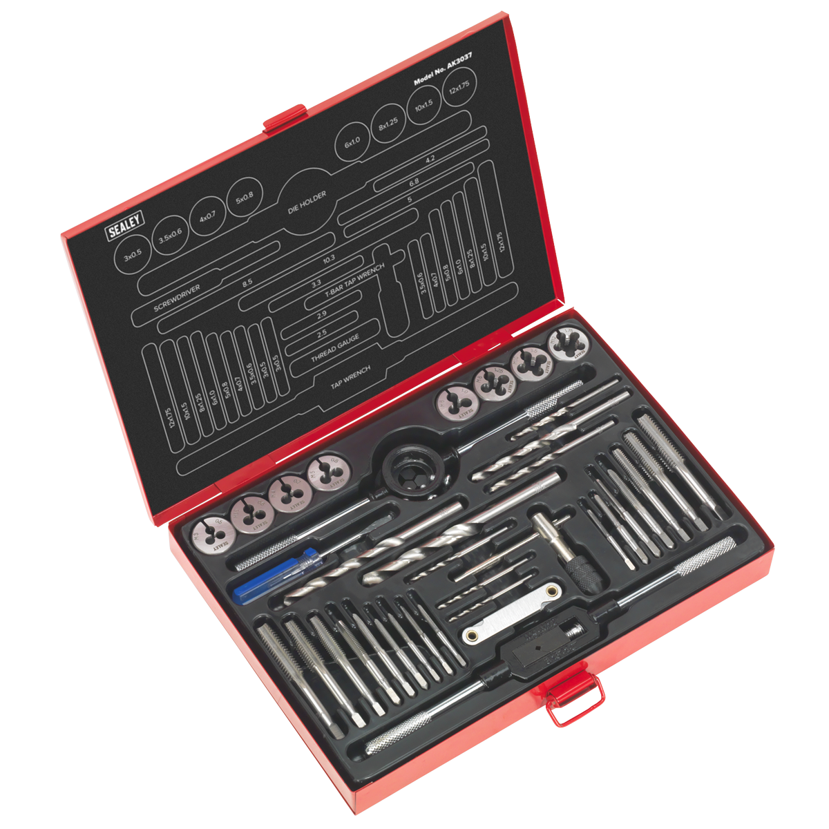 Sealey Tap & Die Set 37 Pieces Split Dies Metric High Carbon Steel Tool AK3037
