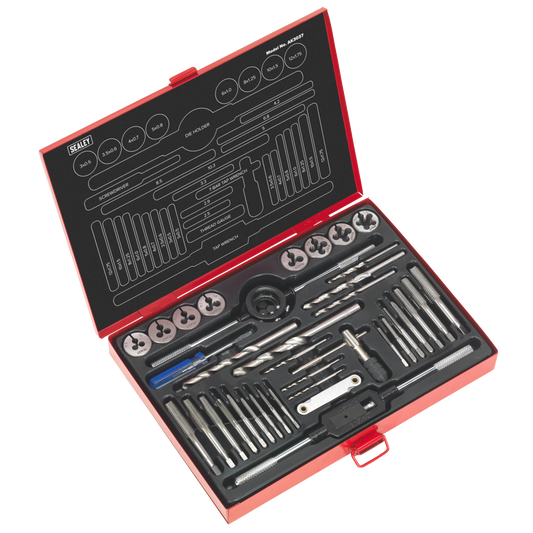 Sealey Tap & Die Set 37 Pieces Split Dies Metric High Carbon Steel Tool AK3037