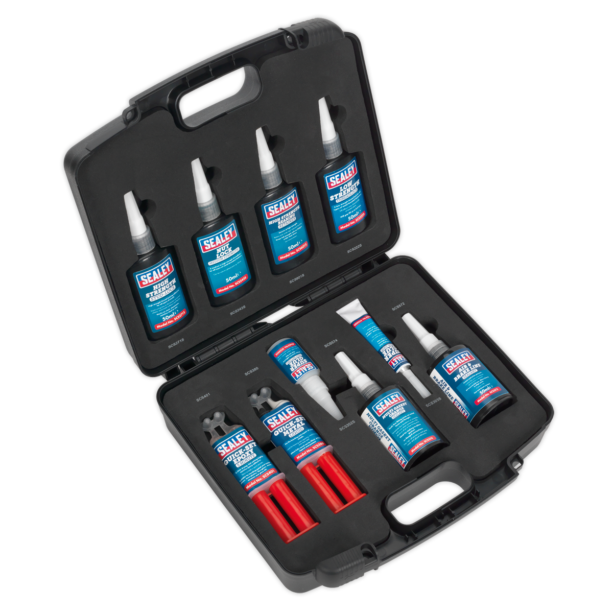 Sealey Adhesive & Sealant Kit With Thread Nut & Stud Lock 10 Pieces SCSKIT1