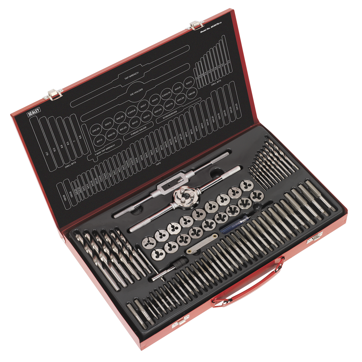 Sealey Tap & Die Set Split Dies With Machined Lead-Ins 76 Pieces Steel AK3076