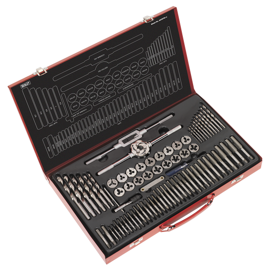 Sealey Tap & Die Set Split Dies With Machined Lead-Ins 76 Pieces Steel AK3076