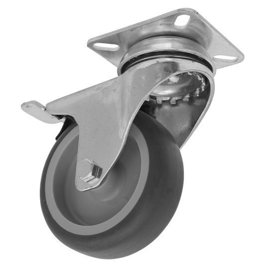 Sealey Castor Wheel 75mm Plate Swivel With Total Lock 60kg Load SCW275SPLEM