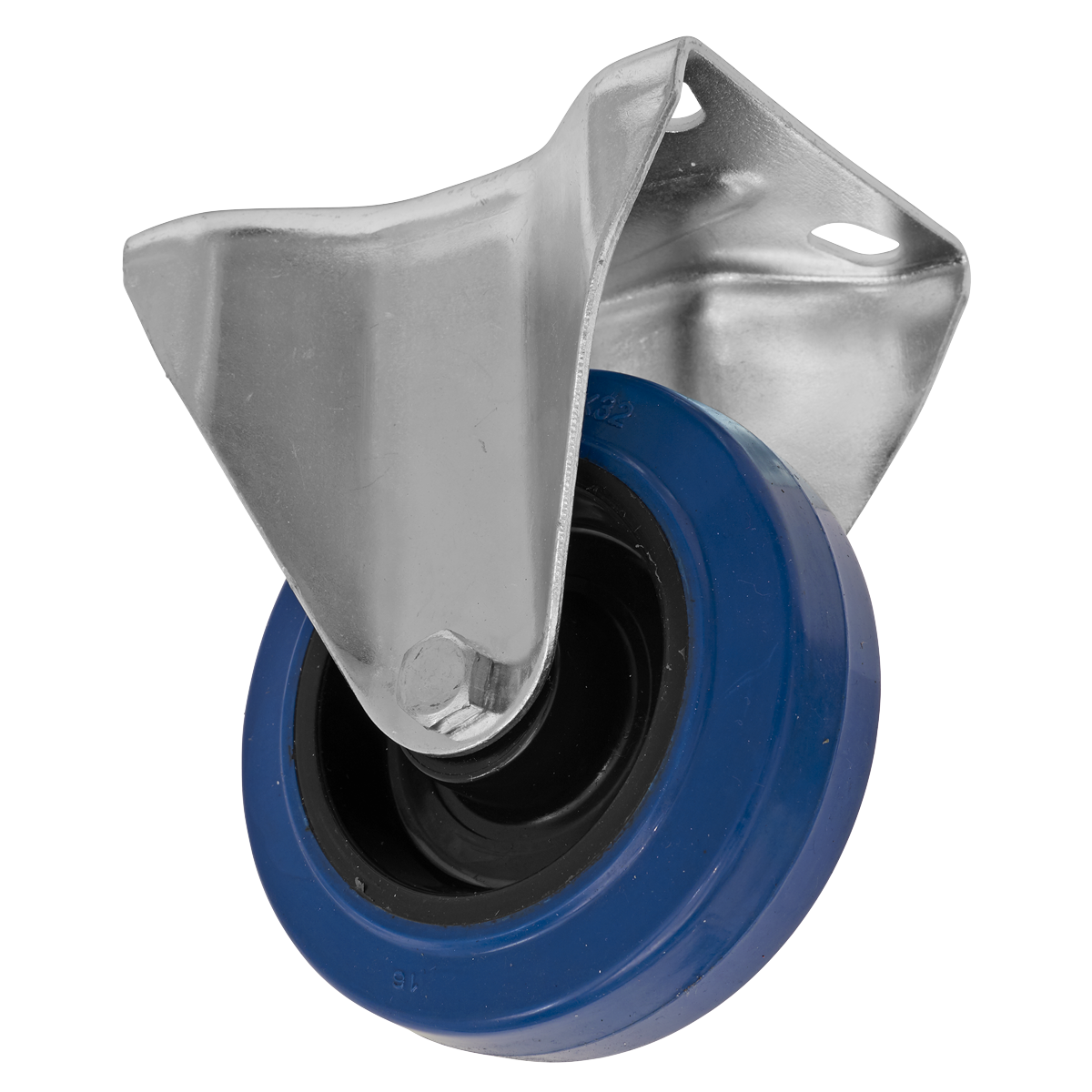 Sealey Castor Wheel 100mm Plate Fixed 100kg Load Blue Elastic Rubber SCW3100FPEM