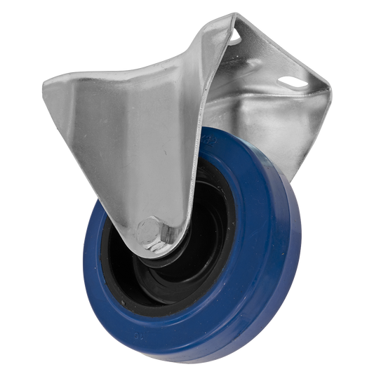 Sealey Castor Wheel 100mm Plate Fixed 100kg Load Blue Elastic Rubber SCW3100FPEM