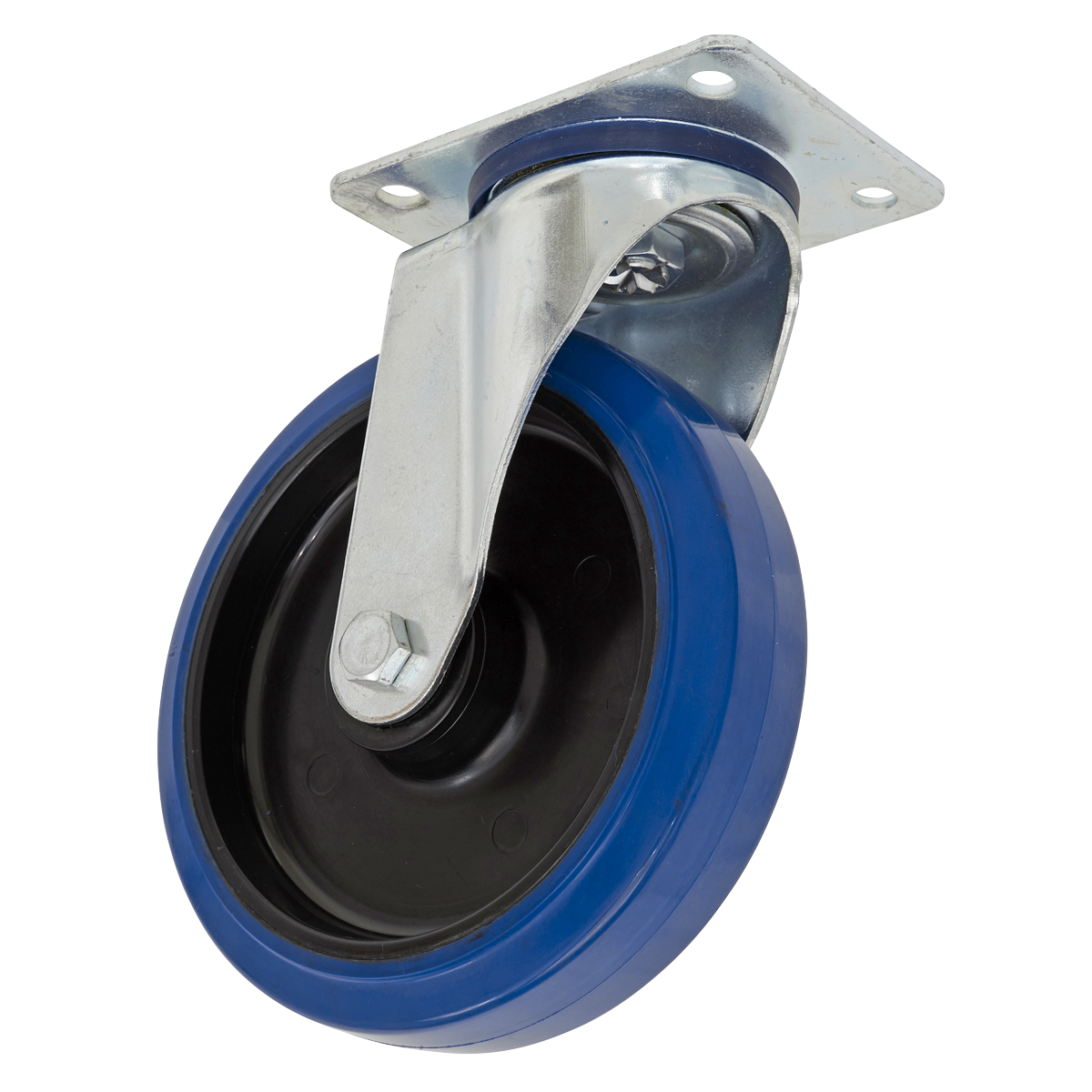 Sealey Castor Wheel 100mm Plate Swivel 100kg Load Blue Rubber SCW3100SPEM