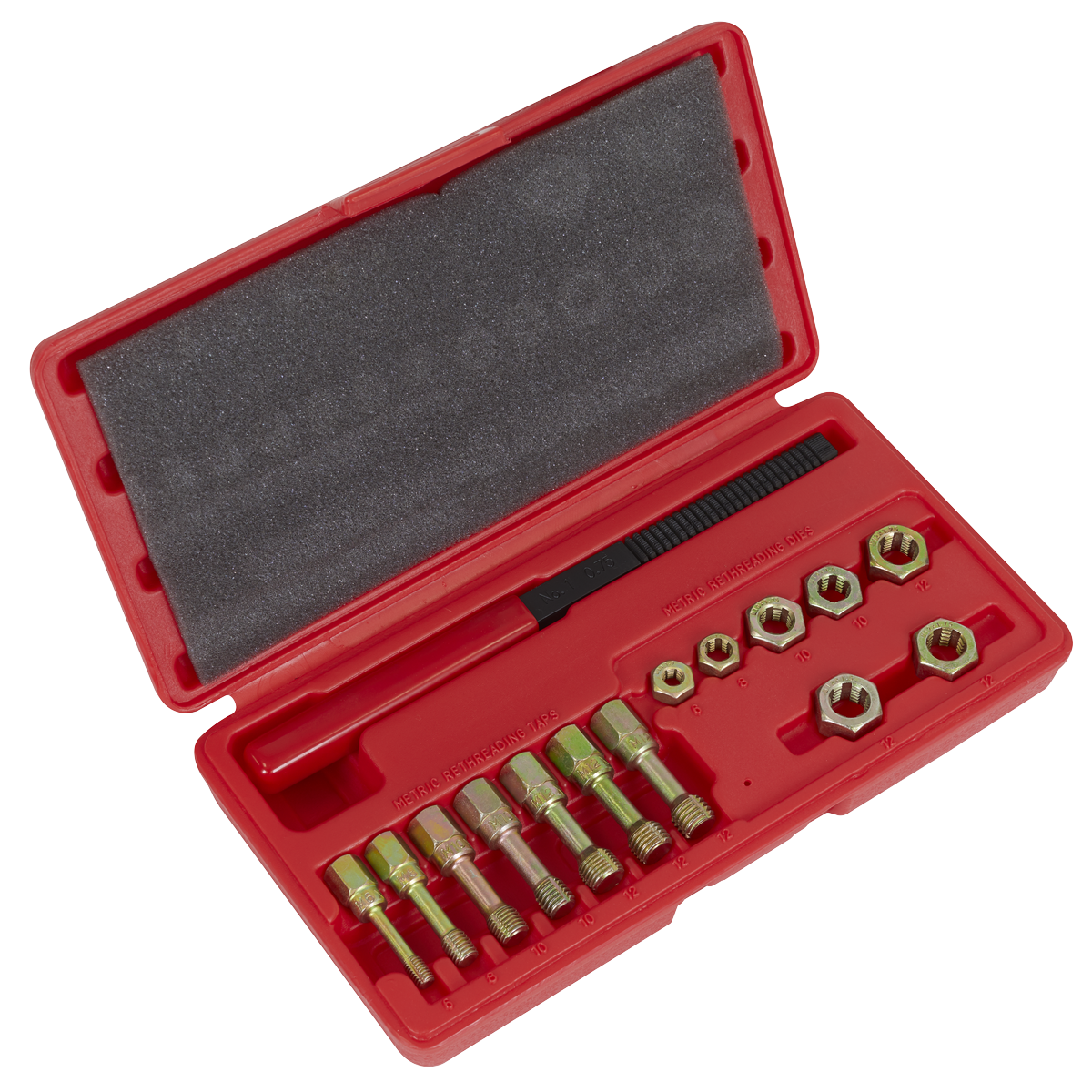 Sealey Re-Threader Kit 15 Pieces Metric For Restoration In Tool Tray Black AK310