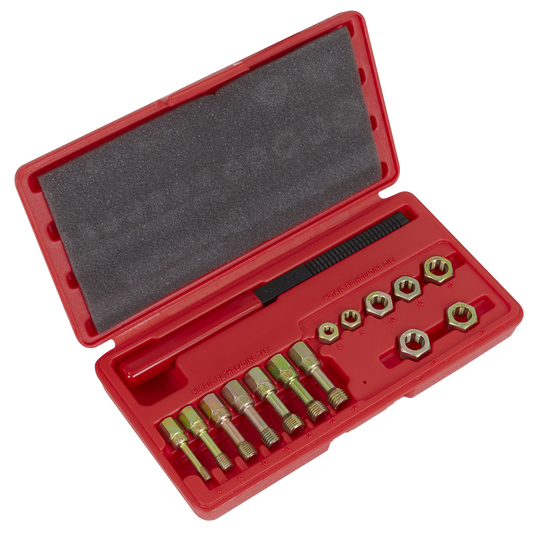 Sealey Re-Threader Kit 15 Pieces Metric For Restoration In Tool Tray Black AK310