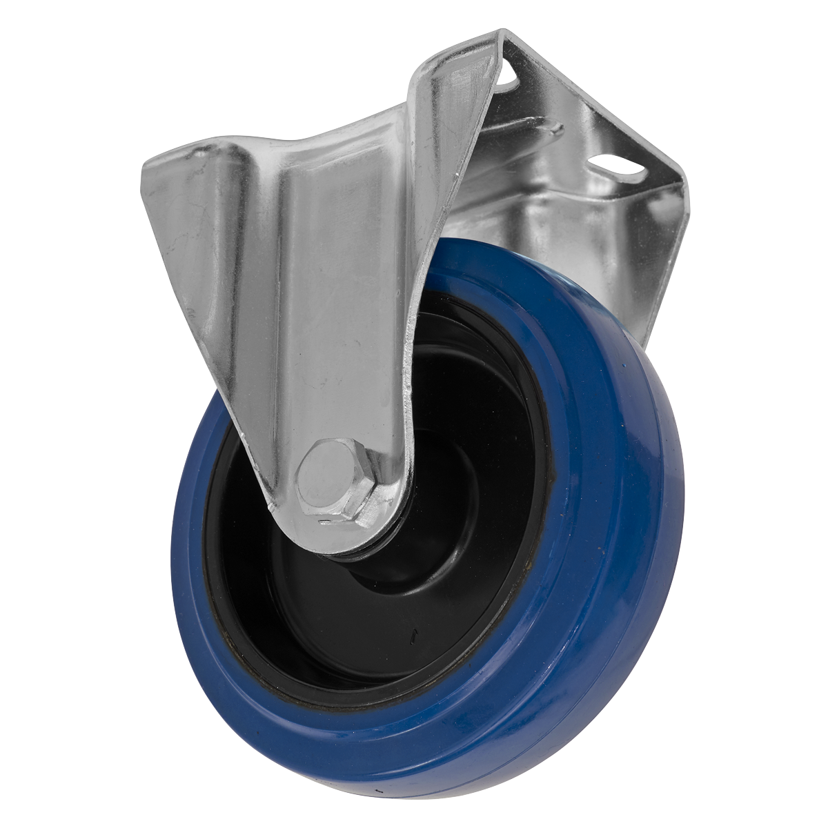 Sealey Castor Wheel 125mm Plate Fixed 120kg Load Blue Elastic Rubber SCW3125FPEM