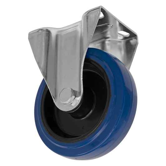 Sealey Castor Wheel 125mm Plate Fixed 120kg Load Blue Elastic Rubber SCW3125FPEM