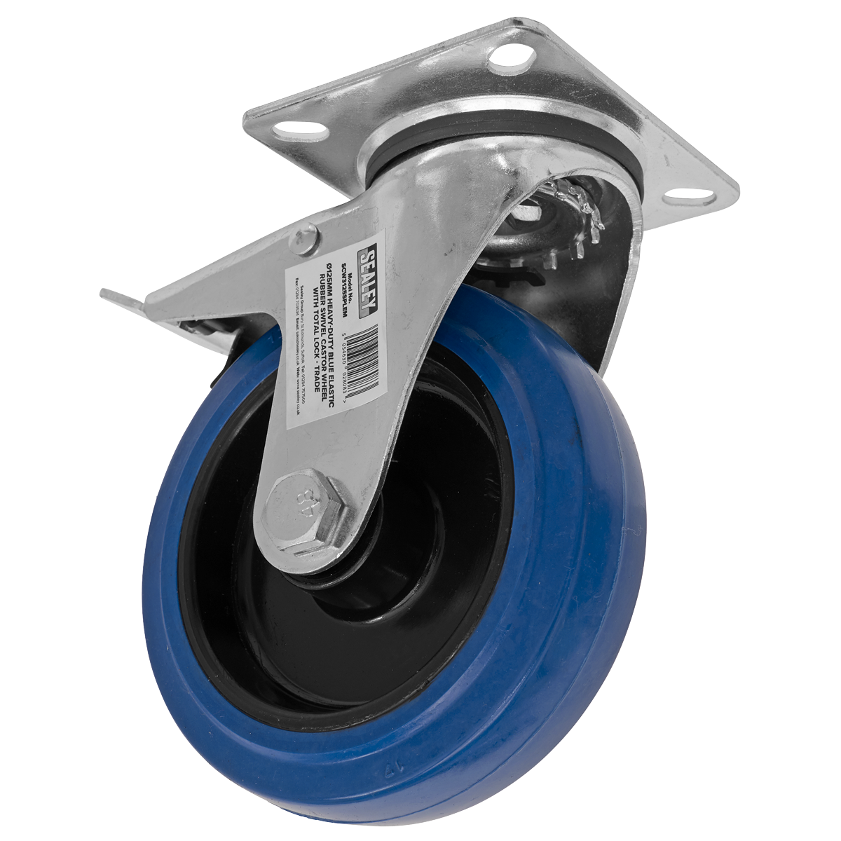 Sealey Castor Wheel 125mm Plate Swivel With Total Lock 120kg Blue SCW3125SPLEM