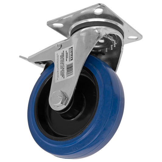 Sealey Castor Wheel 125mm Plate Swivel With Total Lock 120kg Blue SCW3125SPLEM