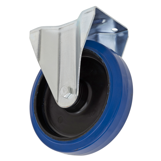 Sealey Castor Wheel 160mm Plate Fixed 250kg Load Blue Elastic Rubber SCW3160FPEM