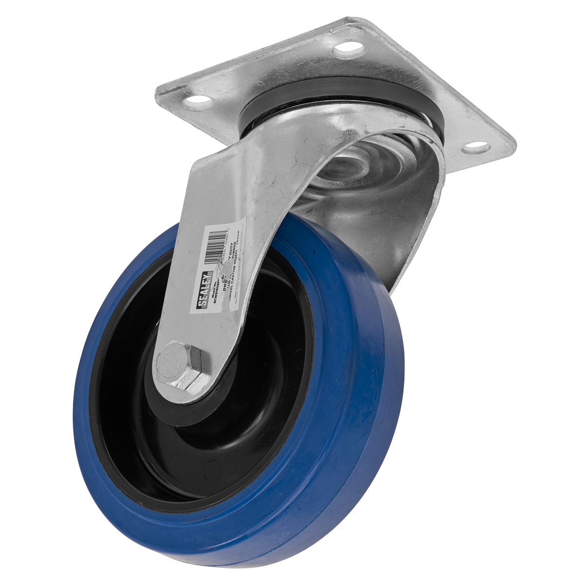 Sealey Castor Wheel 160mm Plate Swivel 250kg Load Blue Rubber SCW3160SPEM
