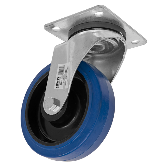 Sealey Castor Wheel 160mm Plate Swivel 250kg Load Blue Rubber SCW3160SPEM