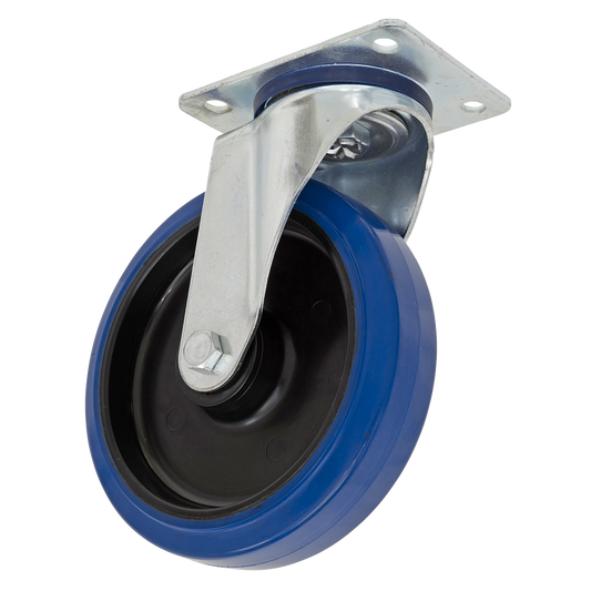 Sealey Castor Wheel 200mm Plate Swivel 300kg Blue Elastic Rubber SCW3200SPEM
