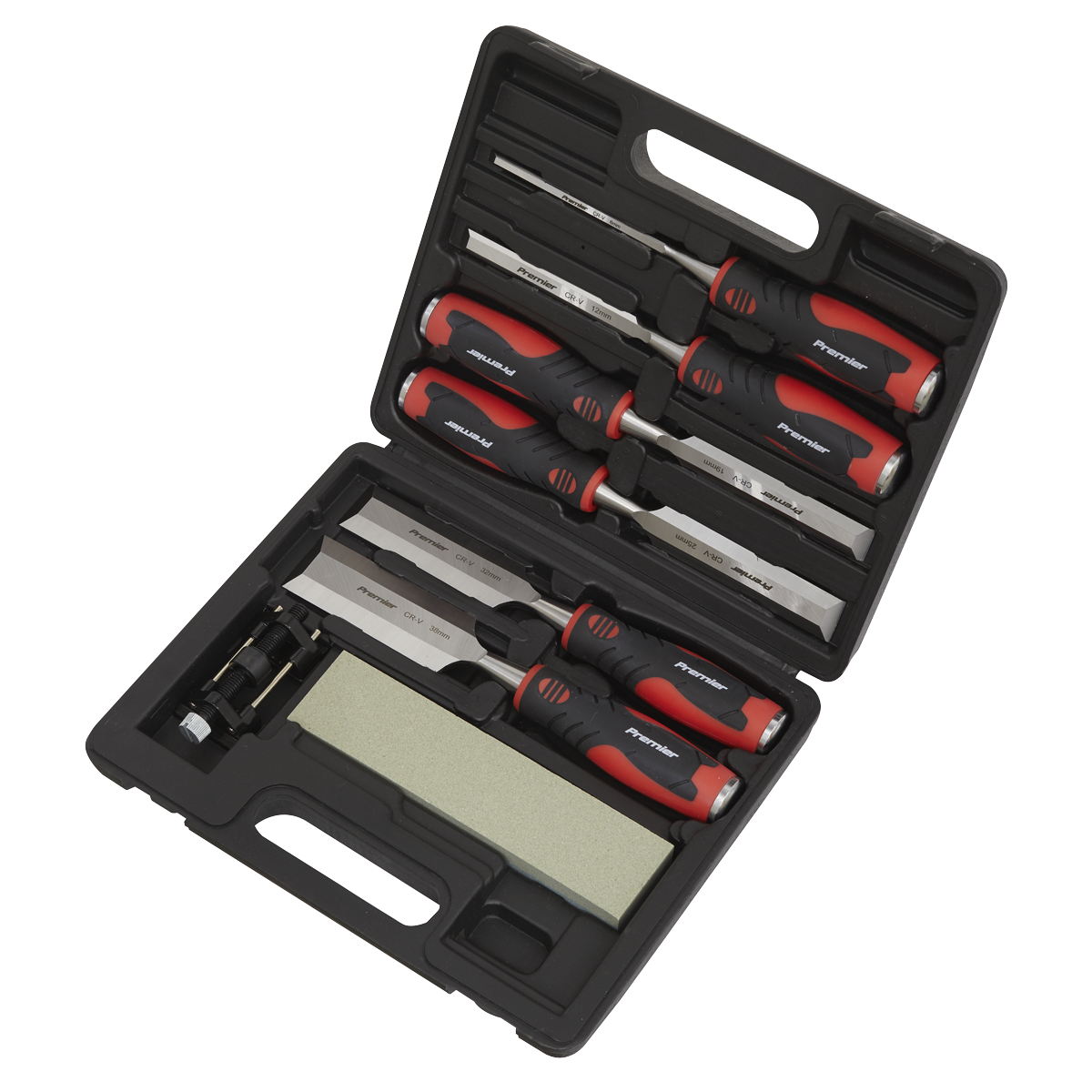 Sealey Hammer-Thru Wood Chisel 8 Pieces Set Chisels Sharpening Stone AK9240