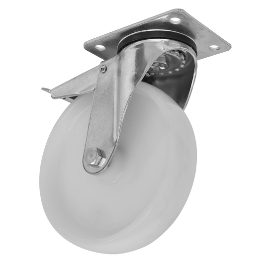 Sealey HDuty Nylon Castor Wheel Swivel W/Total Lock 100mm Trade SCW4100SPLEM