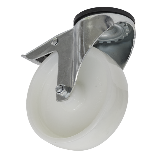 Sealey 125mm Castor Wheel Bolt Hole Swivel With Total Lock White SCW4125SBL