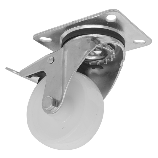 Sealey Castor Wheel 80mm Plate Swivel With Total Lock 150kg Load SCW480SPLEM